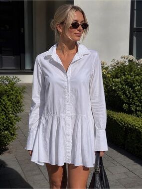 NWT 7 For All Mankind White Button-Down Peplum Shirt Dress